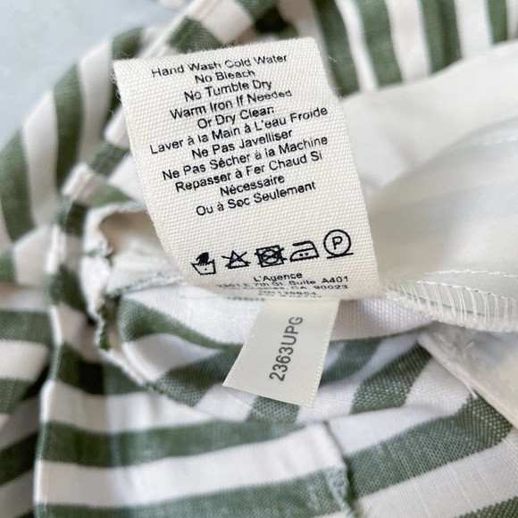 L’AGENCE Alex Paperbag Stripe Linen Shorts Green - Picture 6 of 7